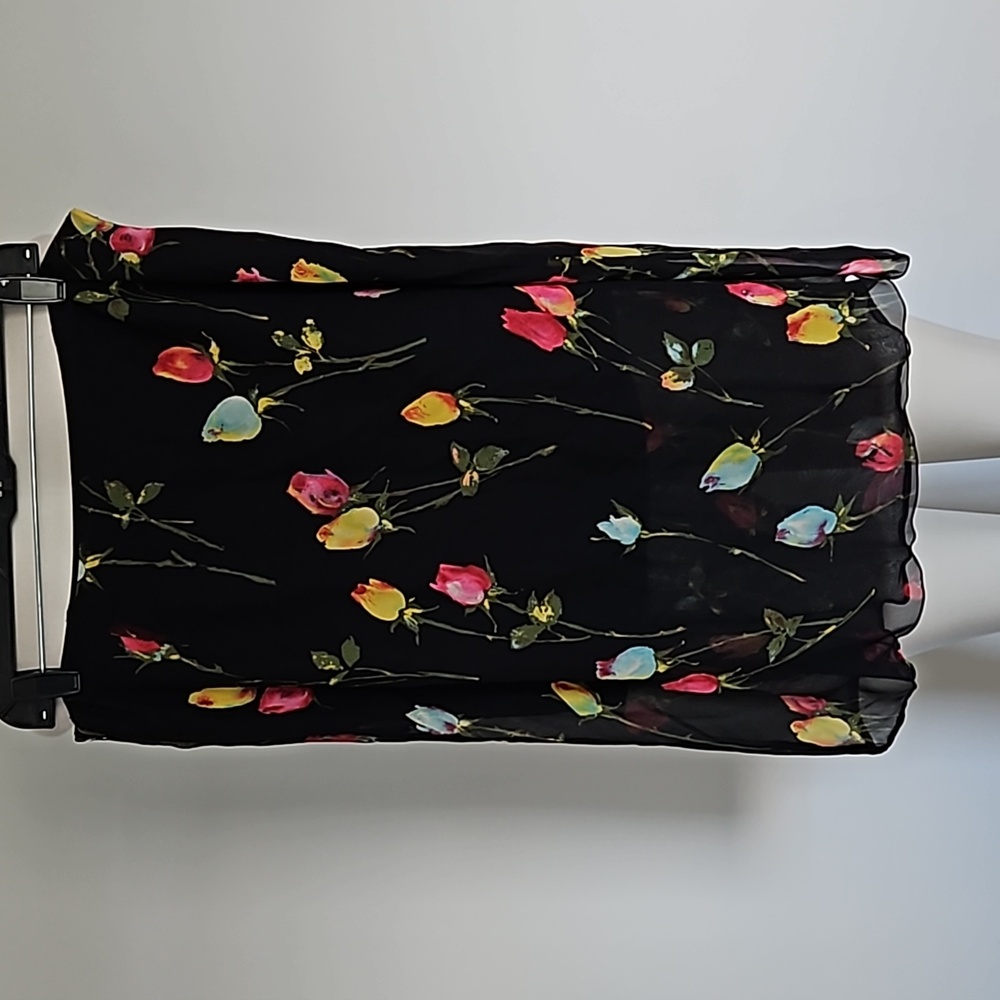Escada black floral flowy skirt-42 - Picture 2 of 9